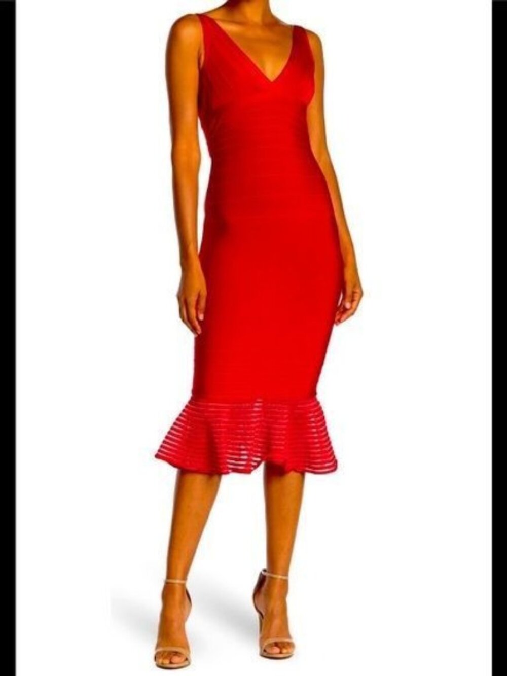 Herve Leger Red Bandage Midi Dress
